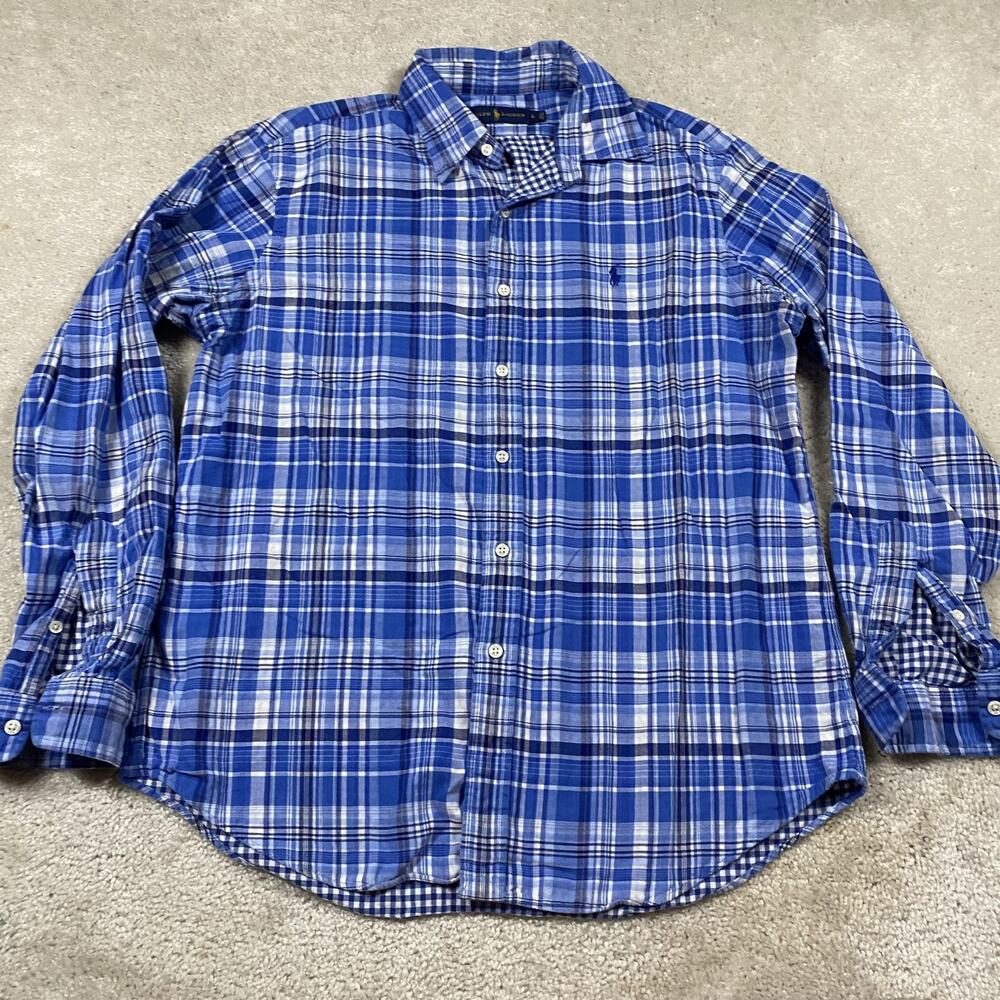 Ralph Lauren Shirt Mens L Blue Plaid Gingham Long Sleeve Button Down Pony Cotton